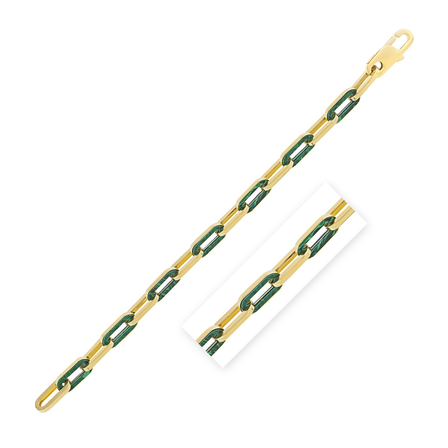 14k Yellow Gold Malachite Paperclip Gem Link Bracelet (7.00 mm) in a sleek high-contrast midnight luxury editorial style